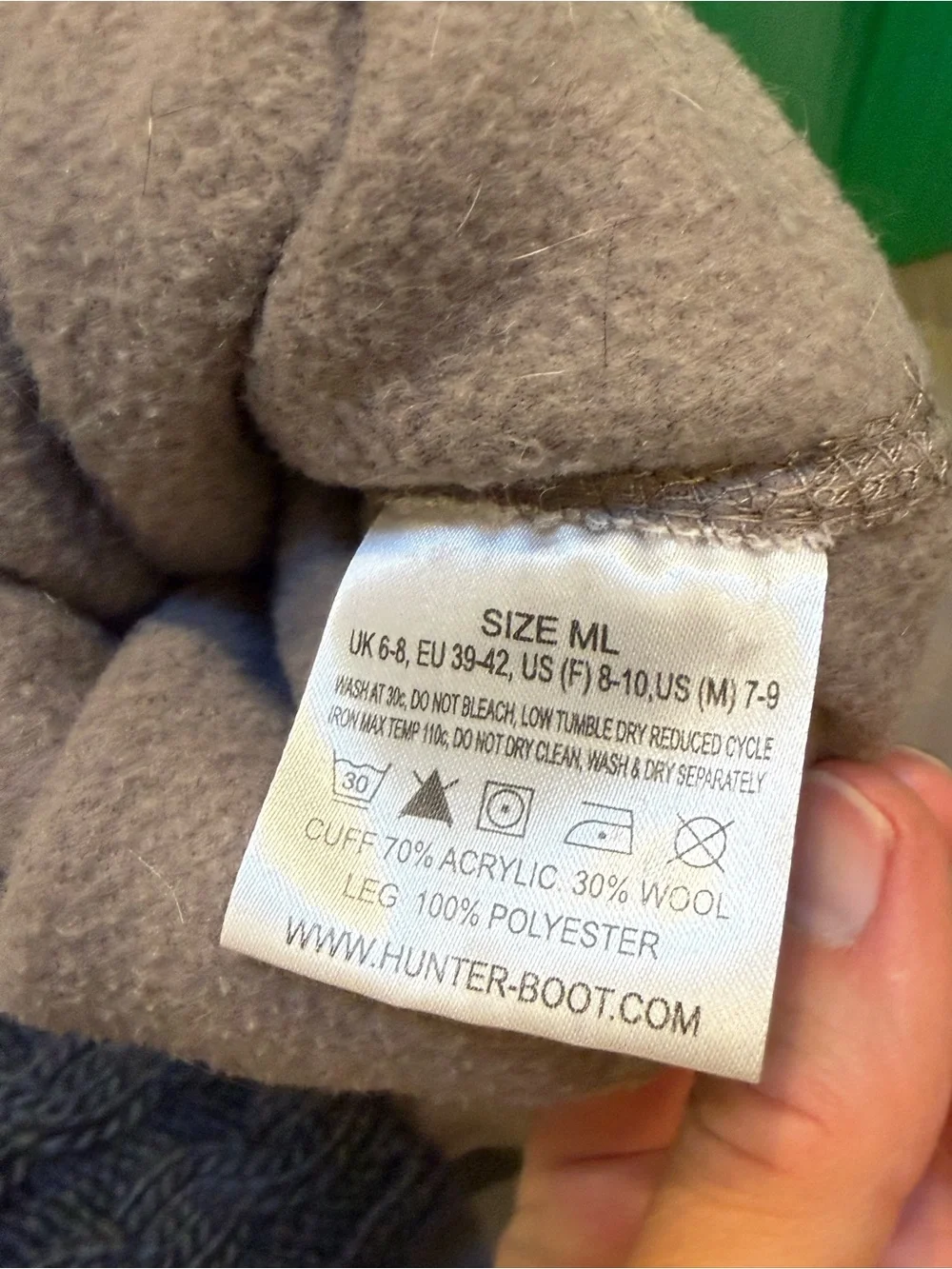 Hunter Grey Fleece Sock Liners with Charcoal Knit Cuffs
